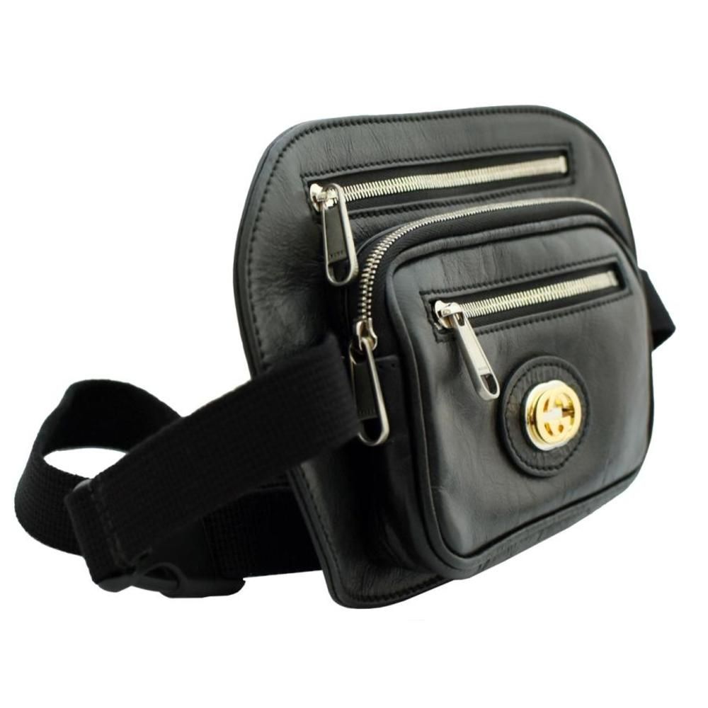 Gucci Waist Bag Body Bag Hip Bag Interlocking Leather Black - Picture 3 of 10